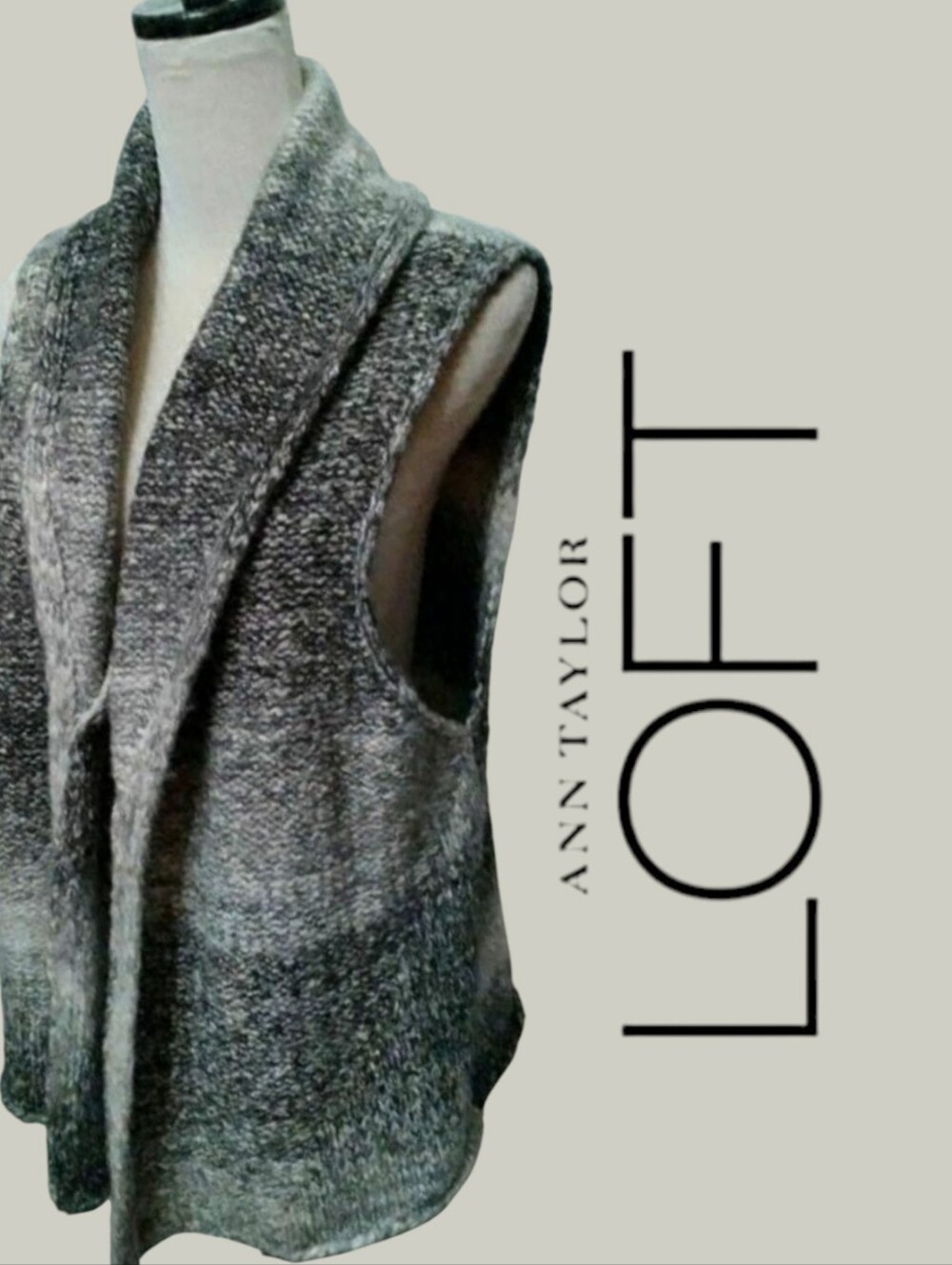 LOFT Gray Ombre Shawl Collar Open Front Sleeveless Vest Sweater